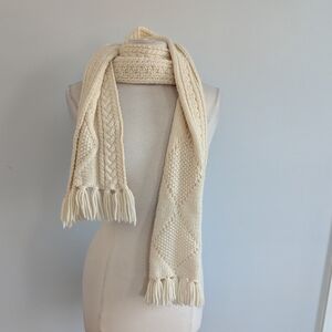 Carraiydonn Merino Wool Cream Scarf Handknit